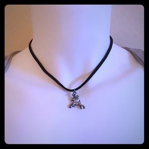 Black suede dear charm necklace